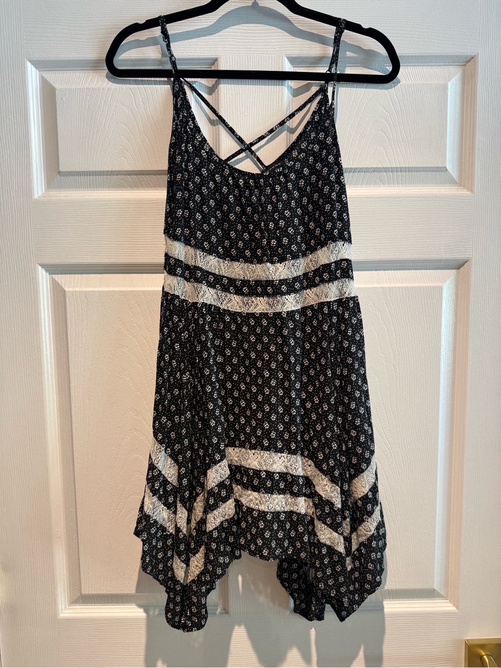Staccato Black Dress with White Lace Bands